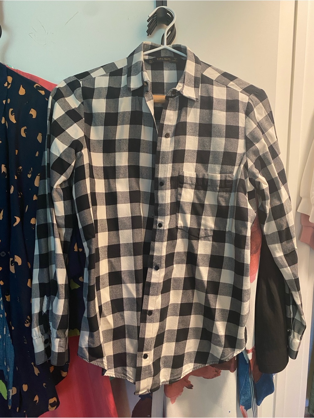 Zara Black and White Plaid Button-Down Shirt - Size Small